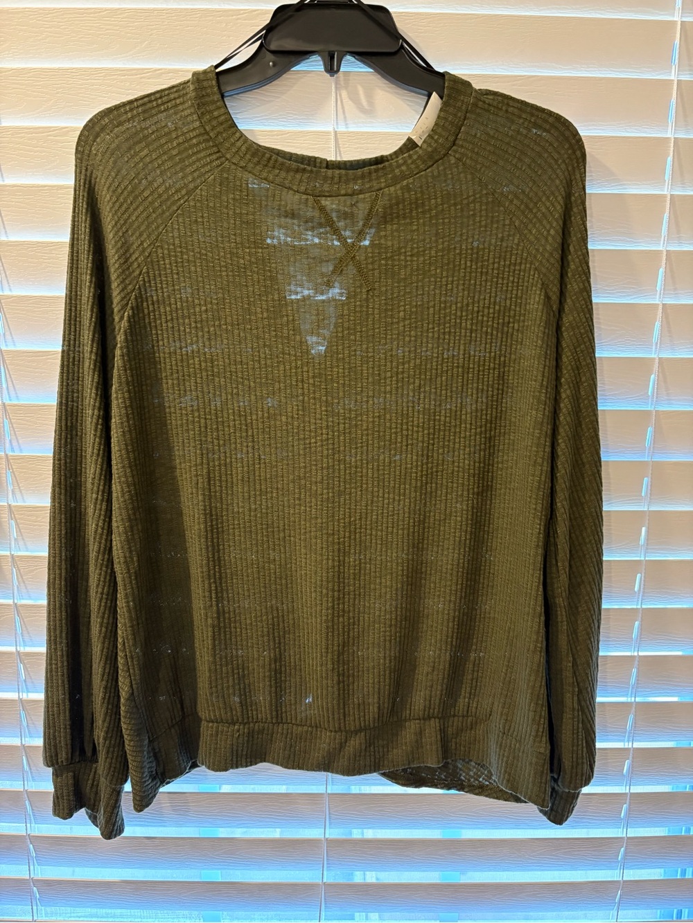 Olive Green Ribbed Long-Sleeve Women's Sweater